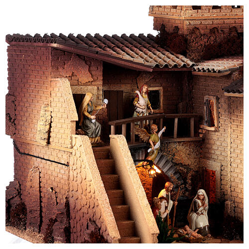 Complete nativity village octagonal house well Moranduzzo statues of 10 cm 50x70x45 cm 4