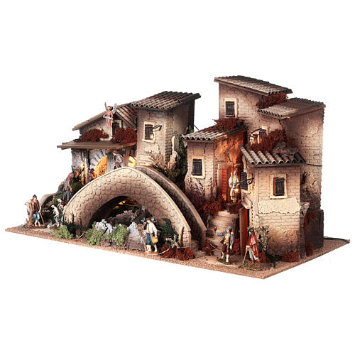Kompletne miasteczko z mostem, fontanną i figurkami szopki Moranduzzo 10 cm, 45x80x45 cm 6