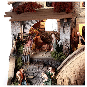 Nativity setting, hamlet with bridge and waterfall, for 10 cm figurines, 45x80x45 cm