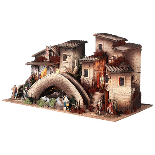Nativity setting, hamlet with bridge and waterfall, for 10 cm figurines, 45x80x45 cm 6