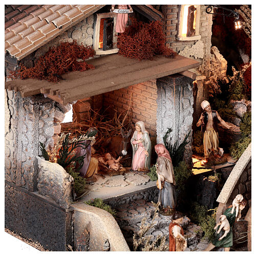 Nativity setting, hamlet with bridge and waterfall, for 10 cm figurines, 45x80x45 cm 7