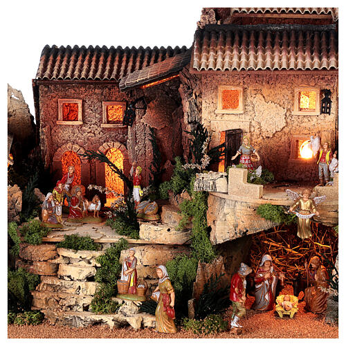 Nativity village with house, tower and church, Moranduzzo's characters of 8 cm, 50x70x45 cm 4