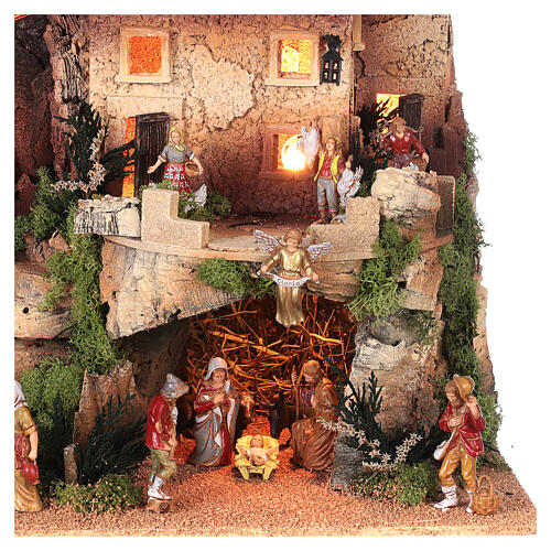 Mieścina z wieżą, domem i kościołem, z kompletem figurek szopki Moranduzzo 8 cm, 50x70x45 cm 2