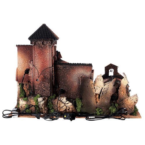 Nativity village with house, tower and church for characters of 8 cm, 50x70x45 cm 18