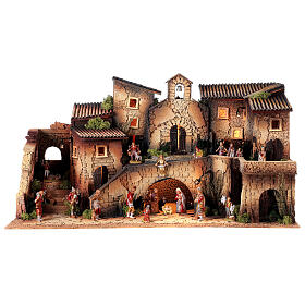 Mieścina kompletna klasyczna szopka, z kościołem i figurkami Moranduzzo 8 cm, 40x70x40 cm