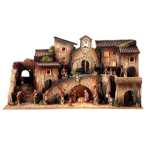 Mieścina kompletna klasyczna szopka, z kościołem i figurkami Moranduzzo 8 cm, 40x70x40 cm 1