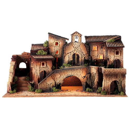 Mieścina kompletna klasyczna szopka, z kościołem i figurkami Moranduzzo 8 cm, 40x70x40 cm 7