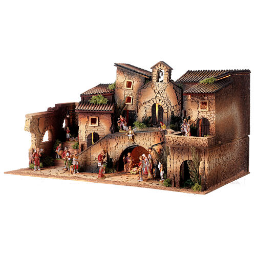 Complete nativity village with church Moranduzzo statues 8 cm 40x70x40 cm 3