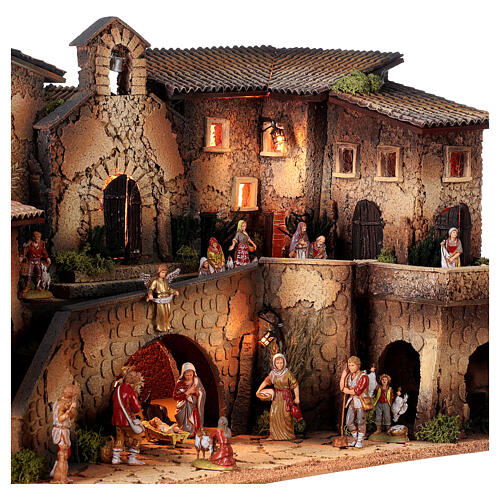 Complete nativity village with church Moranduzzo statues 8 cm 40x70x40 cm 4