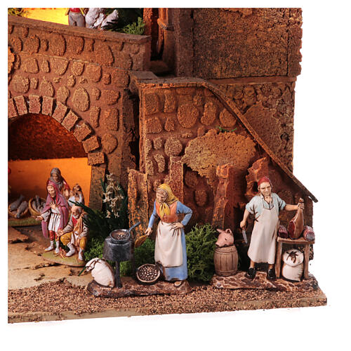 Nativity village with porch, clock tower and fountain, Moranduzzo's characters of 8 cm, 40x60x40 cm 7