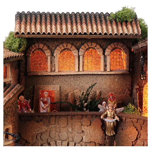 Nativity village with porch, clock tower and fountain, Moranduzzo's characters of 8 cm, 40x60x40 cm 14