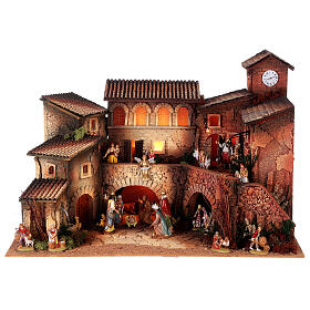 Village crèche porche tour de l'horloge fontaine santons Moranduzzo 8 cm 40x60x40 cm