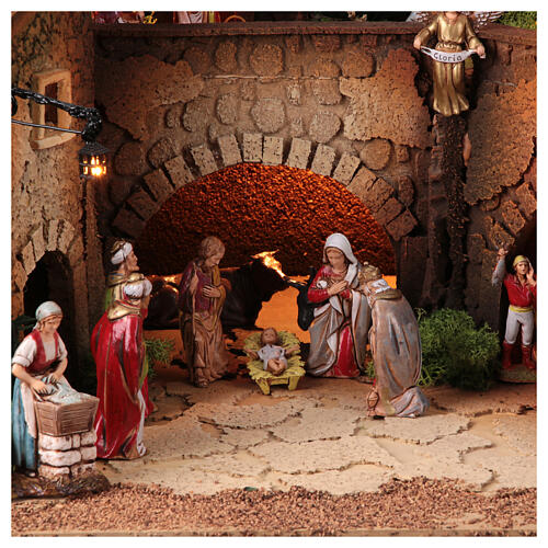 Village crèche porche tour de l'horloge fontaine santons Moranduzzo 8 cm 40x60x40 cm 4