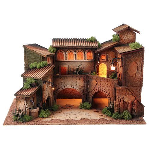 Village crèche porche tour de l'horloge fontaine santons Moranduzzo 8 cm 40x60x40 cm 16