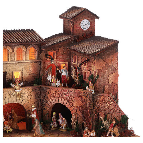 Nativity village with porch, clock tower and fountain for characters of 8 cm, 40x60x40 cm 6