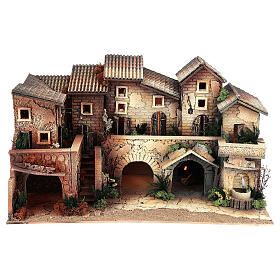 Nativity Scene village with oven, fountain and Moranduzzo's characters of 8 cm average height 35x60x35 cm