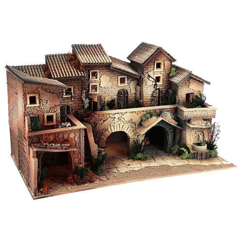 Nativity Scene village with oven, fountain and Moranduzzo's characters of 8 cm average height 35x60x35 cm 3
