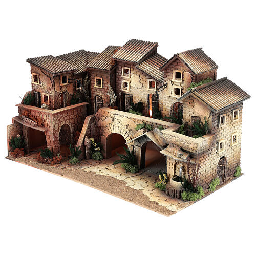 Mieścina szopka z piecem, fontanną i figurkami Moranduzzo 8 cm, 35x60x35 cm 2