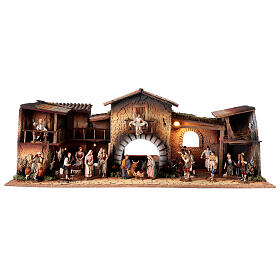 Nativity Scene with oven, fountain and 12 cm Moranduzzo's characters 40x95x45 cm