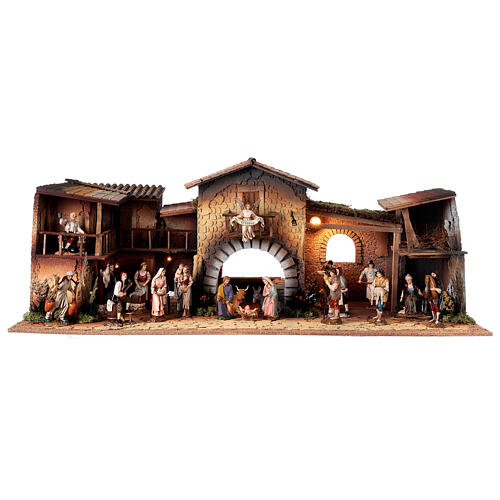 Nativity Scene with oven, fountain and 12 cm Moranduzzo's characters 40x95x45 cm 1