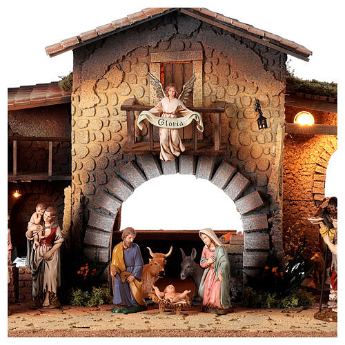 Nativity Scene with oven, fountain and 12 cm Moranduzzo's characters 40x95x45 cm 2