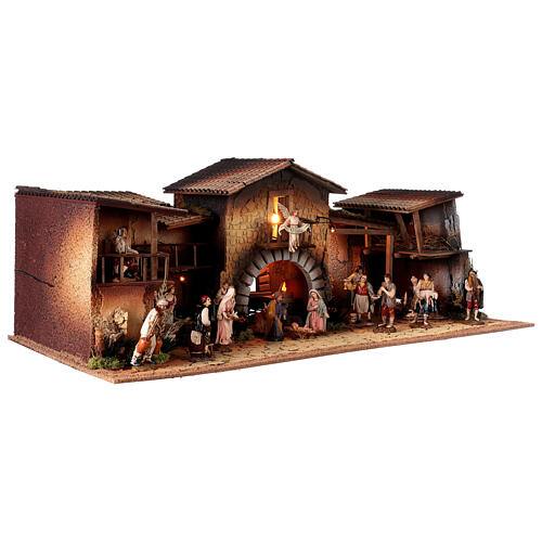 Nativity Scene with oven, fountain and 12 cm Moranduzzo's characters 40x95x45 cm 5