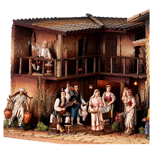 Miasteczko piec i fontanna działające, figurkami Moranduzzo 12 cm, 40x95x45 cm 6