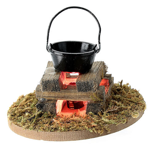Fire with pot and light 3,5V 5x5 cm for Nativity Scene with 12 cm characters 2