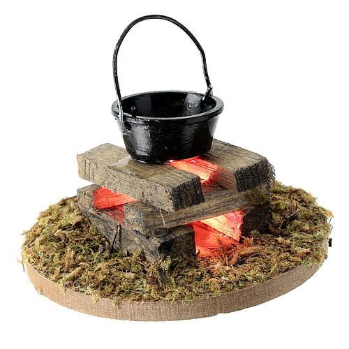 Pot over fire lighted 3.5V for 12 cm nativity 5x5 cm 1