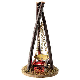 Fours et feux crèche: Scène avec feu et assiette suspendue 15x10 cm crèche 16 cm Fours et feux crèche: Scène avec feu et assiette suspendue 15x10 cm crèche 16 cm