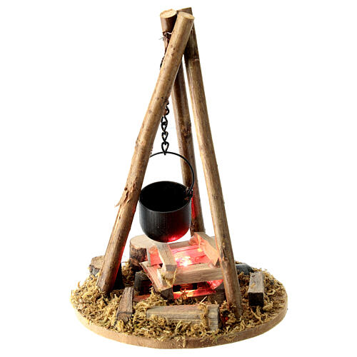 Miniature campfire light effect hanging pot 15x10 cm for 16 cm nativity 1