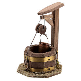 Dark wood well with pulley and bucket 10x5x5 cm for Nativity Scene with 10 cm characters