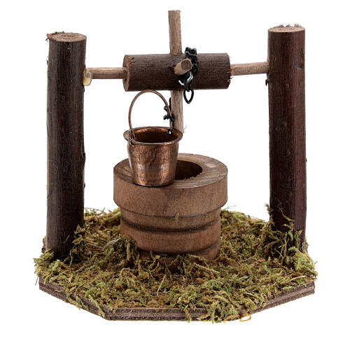Dark wood well with moving bucket and pulley for Nativity Scene with 10 cm characters 1