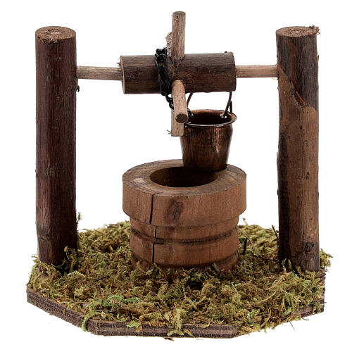 Dark wood well with moving bucket and pulley for Nativity Scene with 10 cm characters 4