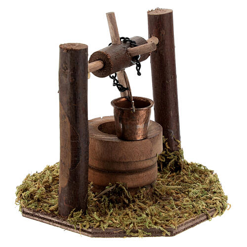 Miniature well pulley movable bucket dark wood for 10 cm nativity 2