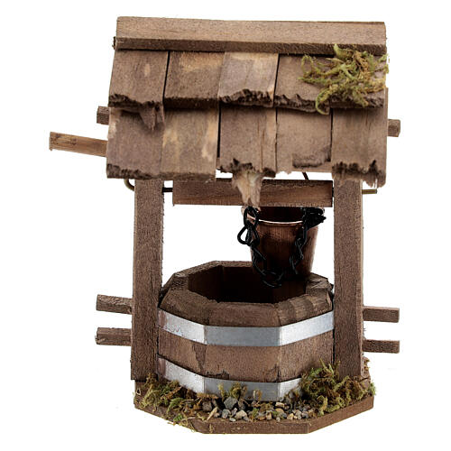 Mini well for 10 cm nativity dark wood roof 10x10x5 cm 4
