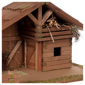 Nordic wood stable with barn and crib, 30x60x30 cm, for Nativity Scene characters of 12 cm