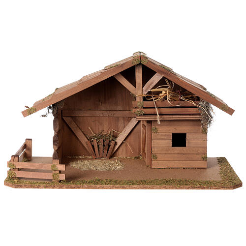 Nordic wood stable with barn and crib, 30x60x30 cm, for Nativity Scene characters of 12 cm 1