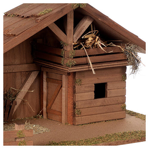 Nordic wood stable with barn and crib, 30x60x30 cm, for Nativity Scene characters of 12 cm 2