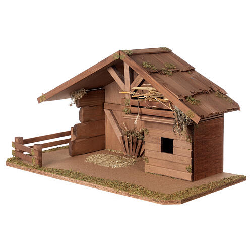 Nordic wood stable with barn and crib, 30x60x30 cm, for Nativity Scene characters of 12 cm 3