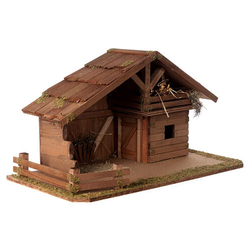 Cabana com manjedoura para presépio madeira estilo nórdico para figuras altura média 12 cm, 32x59x30 cm 4