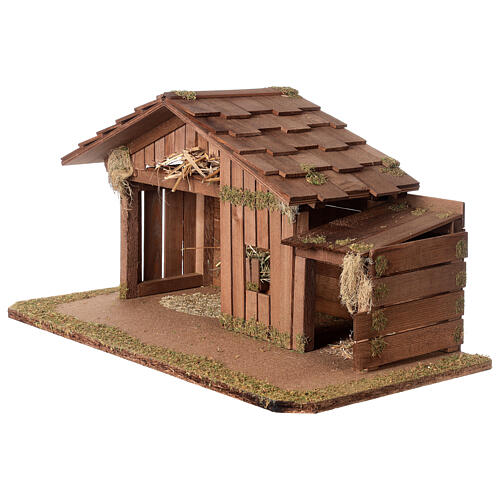 Wood stable, Nordic style, 35x60x30 cm, for Nativity Scene characters of 12 cm 3