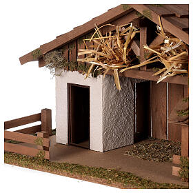 Nativity Scene wood stable, Nordic style, with mezzanine, 30x60x30 cm, for 12 cm characters