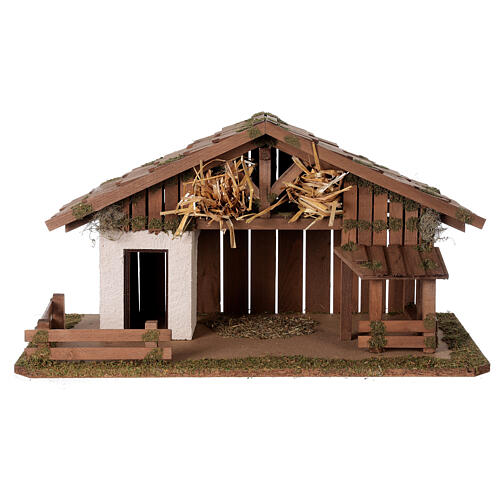Nativity Scene wood stable, Nordic style, with mezzanine, 30x60x30 cm, for 12 cm characters 1