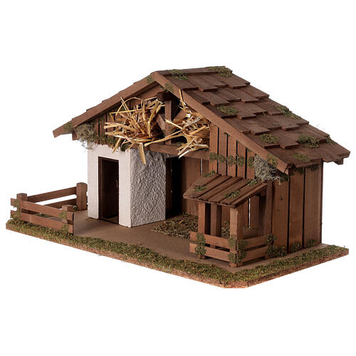 Nativity Scene wood stable, Nordic style, with mezzanine, 30x60x30 cm, for 12 cm characters 3