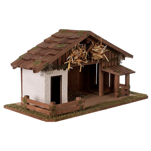 Nativity Scene wood stable, Nordic style, with mezzanine, 30x60x30 cm, for 12 cm characters 4