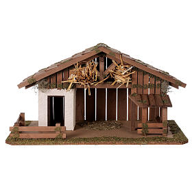 Stajenka do szopki stylu nordyckiego z drewna z antresolą, 30x60x30 cm, do figurek 12 cm
