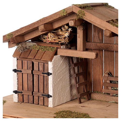 Nordic farmhouse, crib and mezzanine, wood Nativity Scene setting for 12 cm characters, 30x60x30 cm 2
