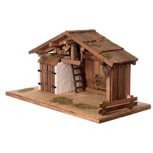 Nordic farmhouse, crib and mezzanine, wood Nativity Scene setting for 12 cm characters, 30x60x30 cm 3