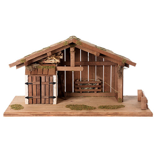 Cabana com mezanino e manjedoura madeira presépio estilo nórdico figuras altura média 12 cm, 30x60x30 cm 1